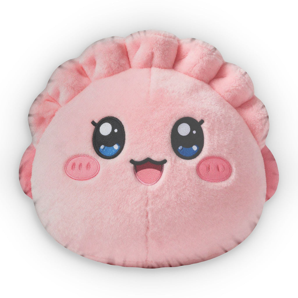 Cute Kawaii Pink Plush Pillow — Smiling Round Custom Shaped Pillow