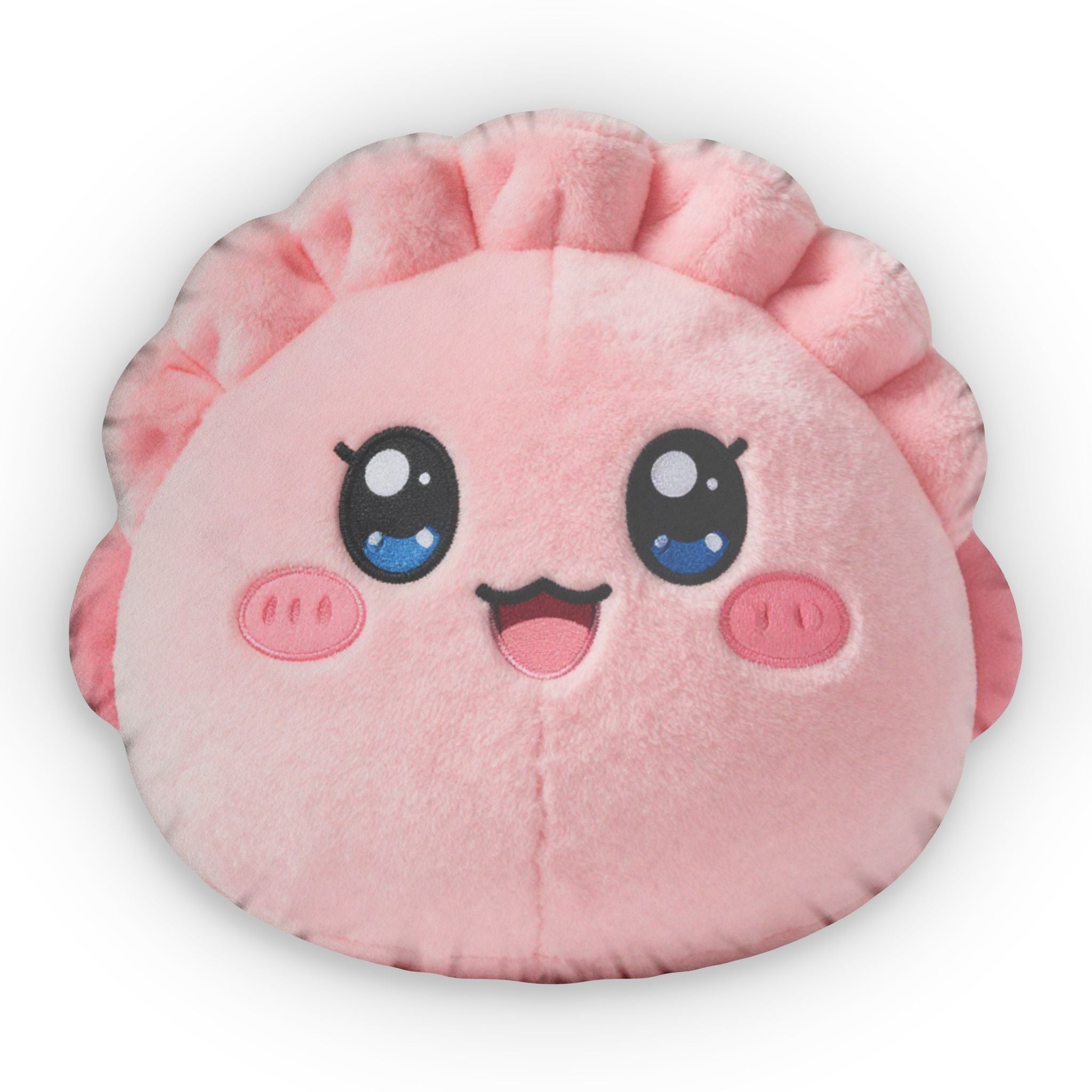 Cute Kawaii Pink Plush Pillow — Smiling Round Custom Shaped Pillow